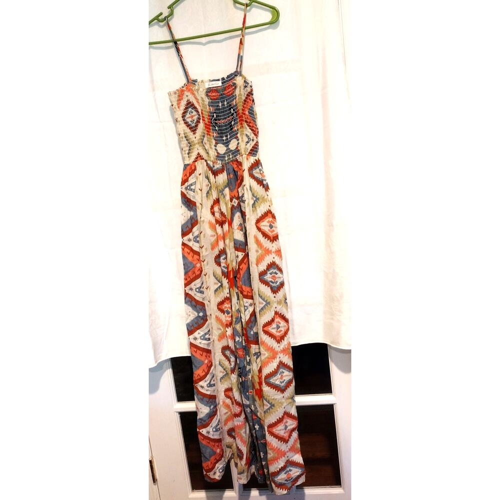 Bucket List Medium Colorful Smocked Jumpsuit Aztec Southwestern Wide-Leg